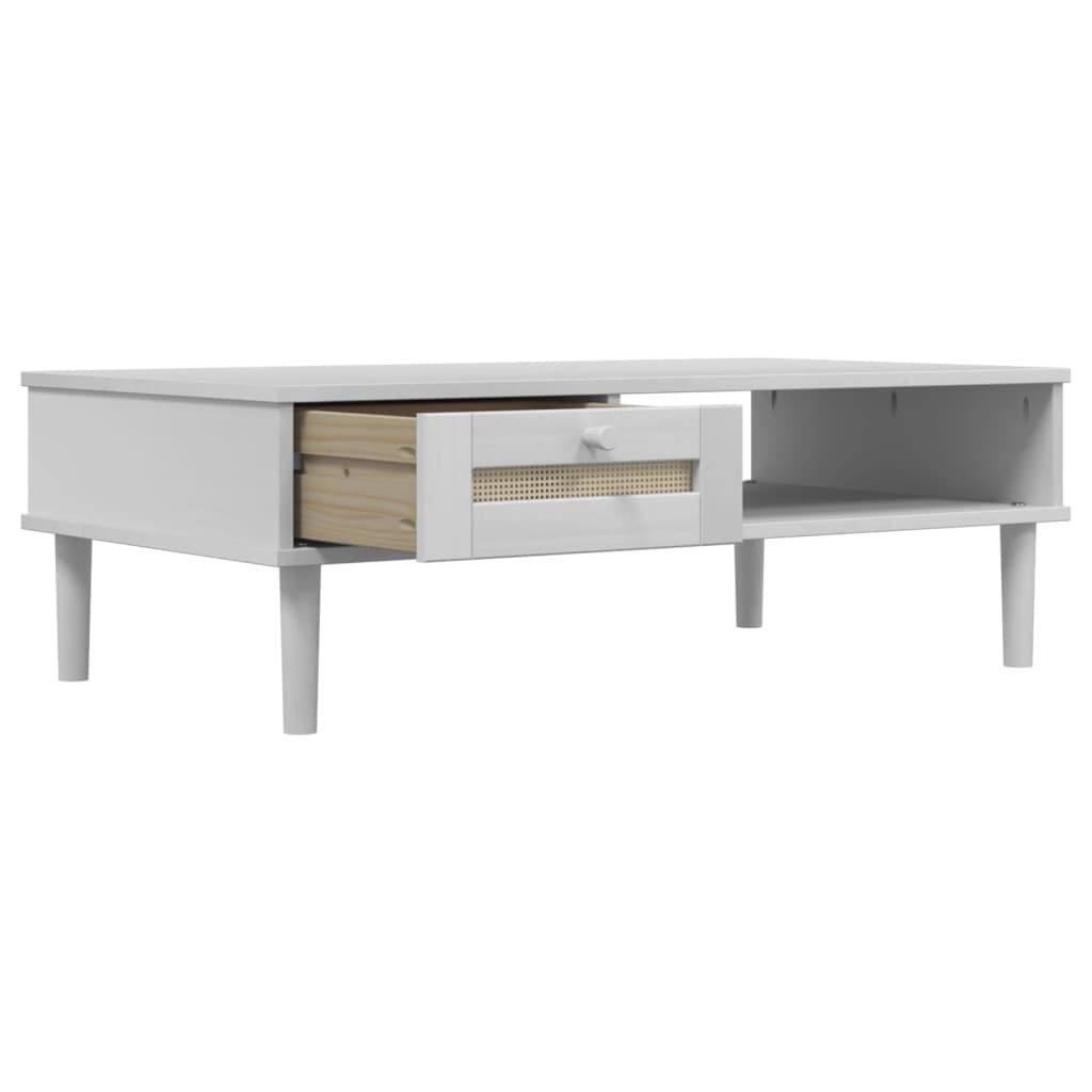 Coffee Table "SENJA" Rattan Look White 100x55x33 cm Solid Wood