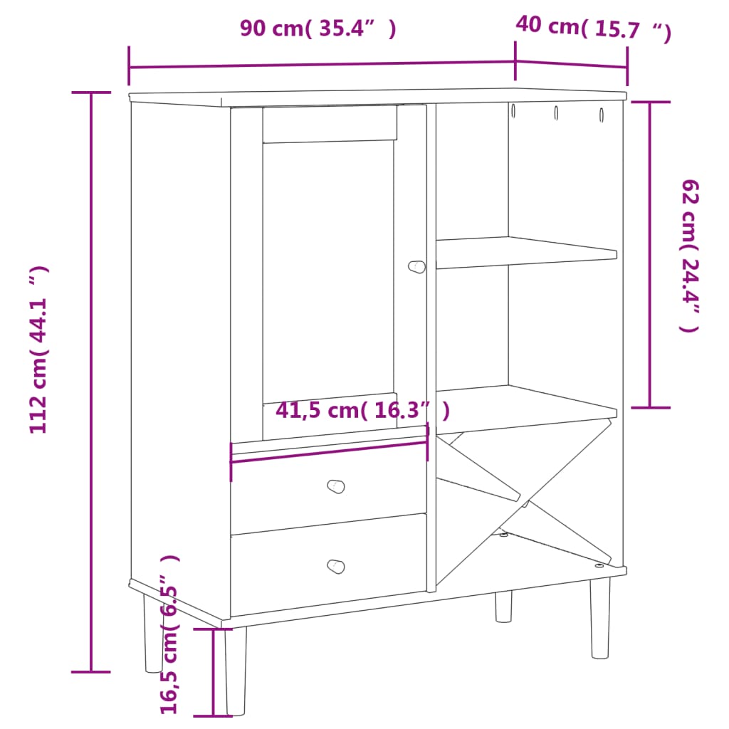 Highboard SENJA Rattan Look Black 90x40x112cm Solid Wood Pine
