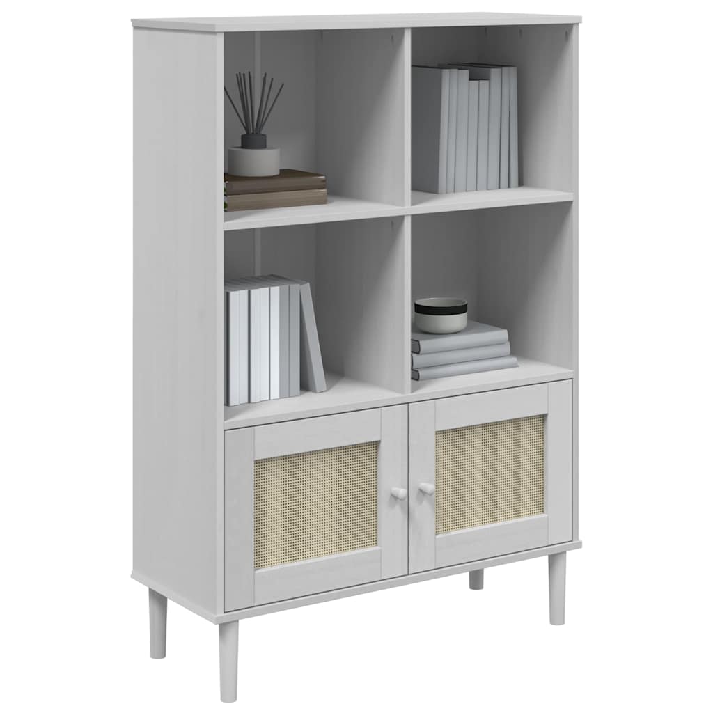 Bookcase SENJA Rattan Look White 90x35x130 cm Solid Wood Pine