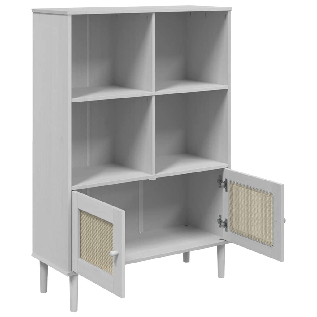 Bookcase SENJA Rattan Look White 90x35x130 cm Solid Wood Pine