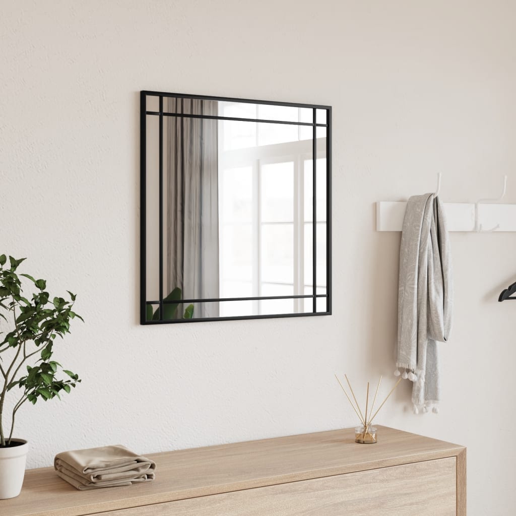 vidaXL Wall Mirror Black 50x50 cm Square Iron