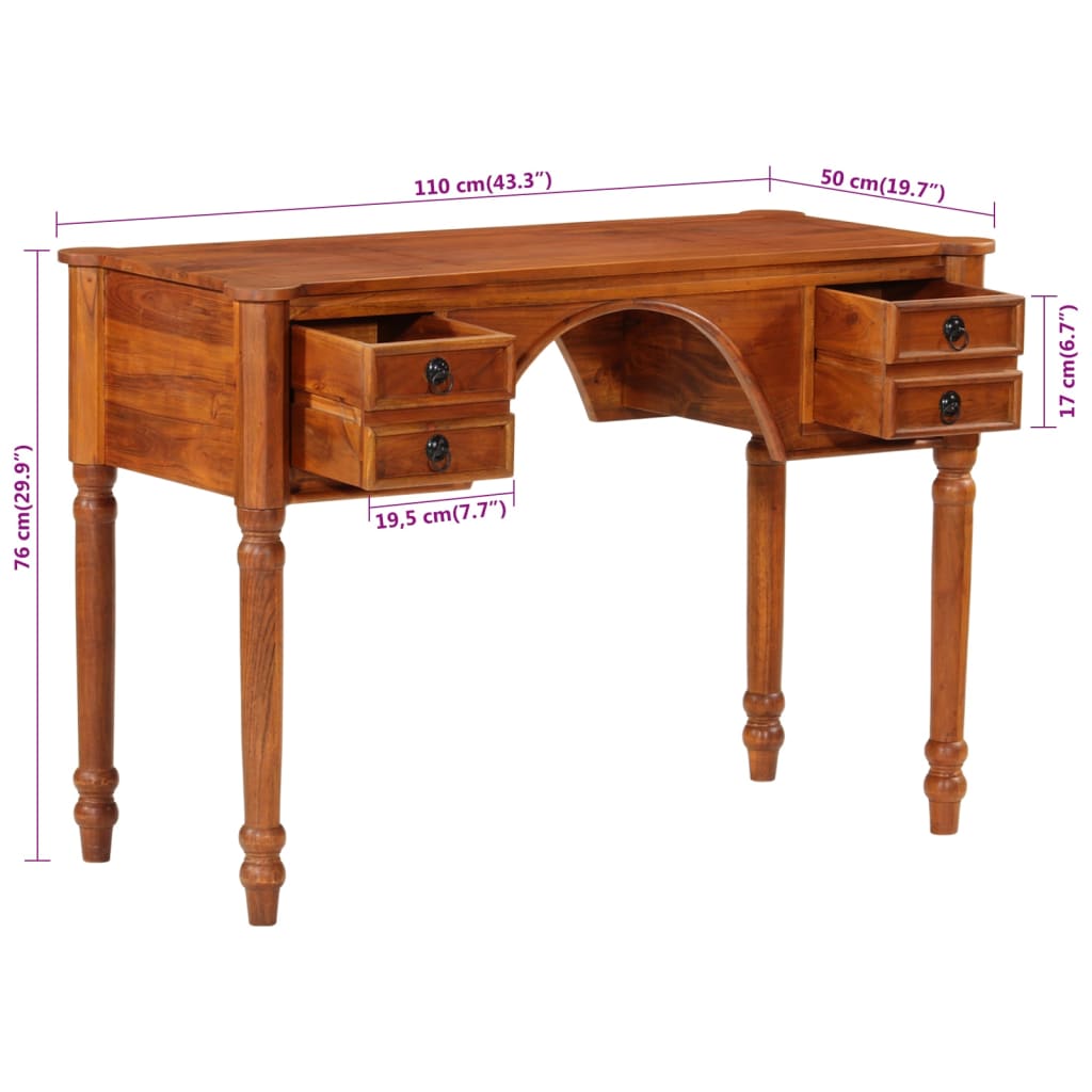 vidaXL Desk with Drawers 110x50x76 cm Solid Wood Acacia