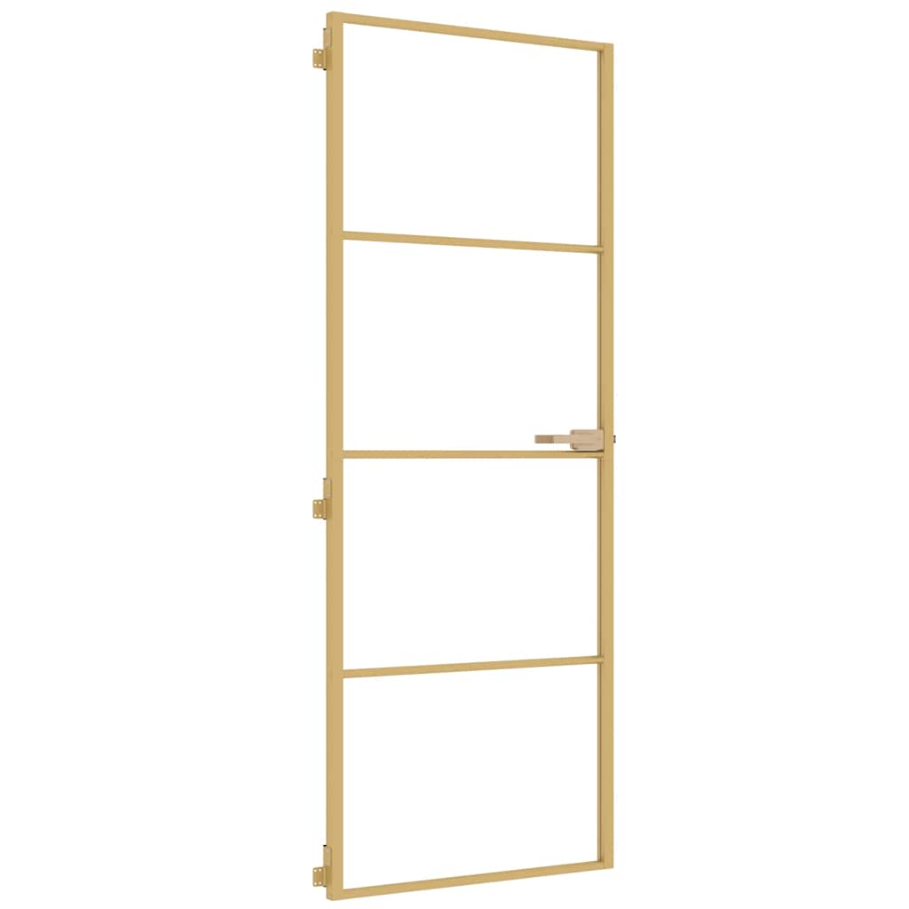 Interior Door Slim Golden 76x201.5 cm Tempered Glass and Aluminium