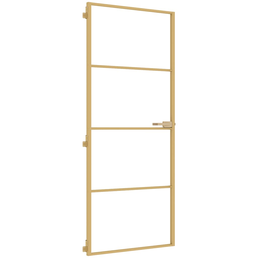 Interior Door Slim Golden 83x201.5 cm Tempered Glass and Aluminium