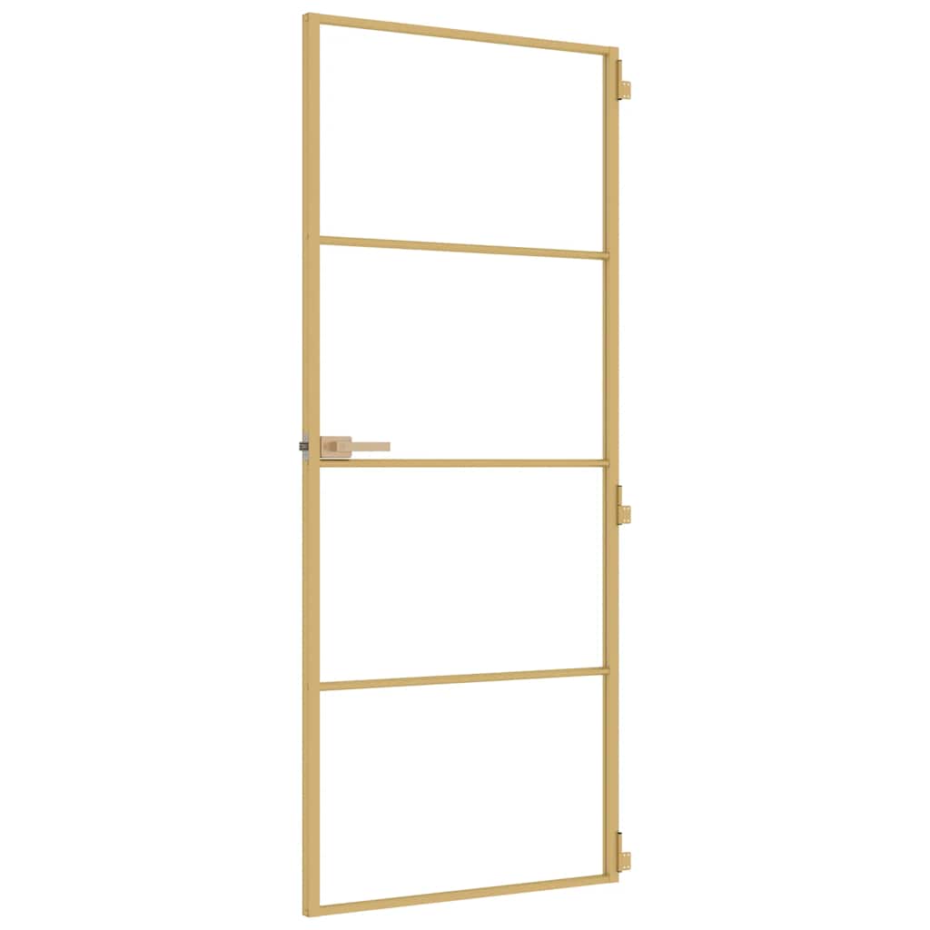 Interior Door Slim Golden 83x201.5 cm Tempered Glass and Aluminium
