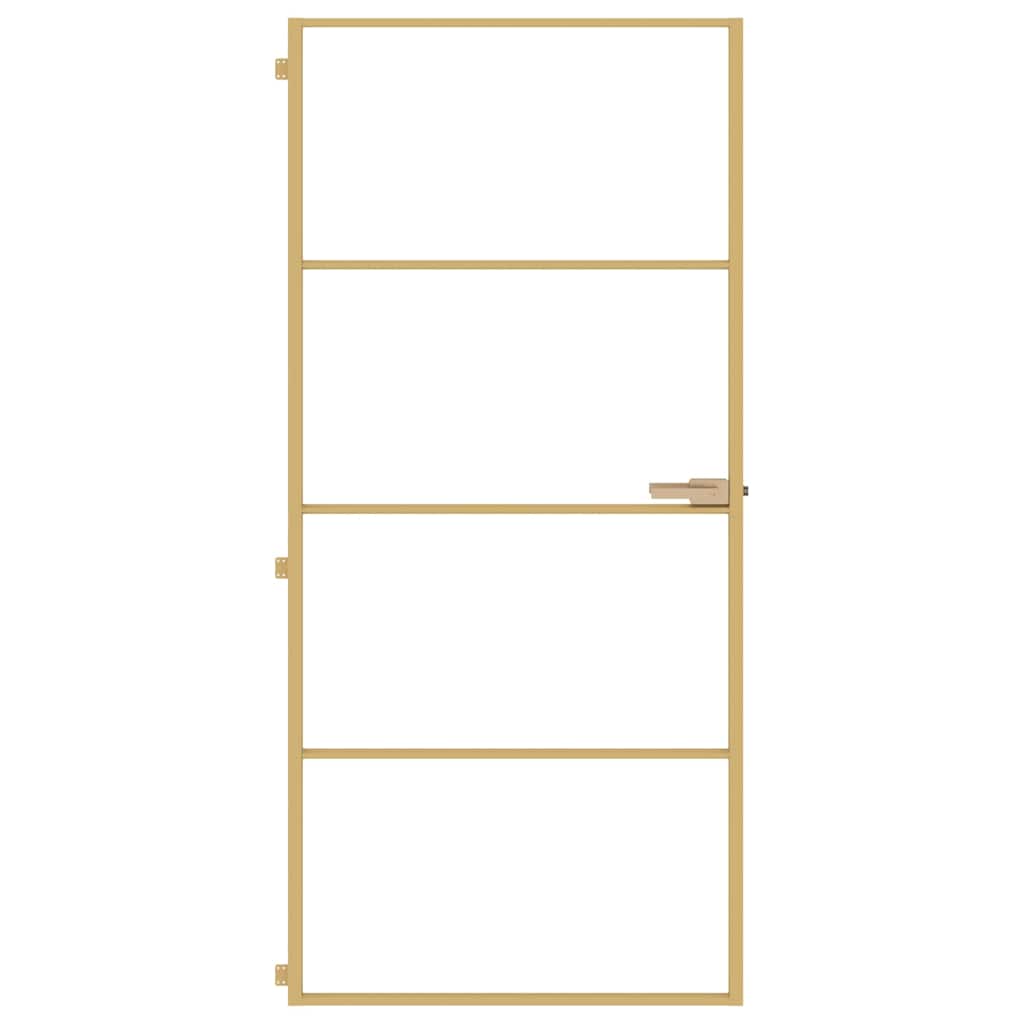Interior Door Slim Golden 93x201.5 cm Tempered Glass and Aluminium