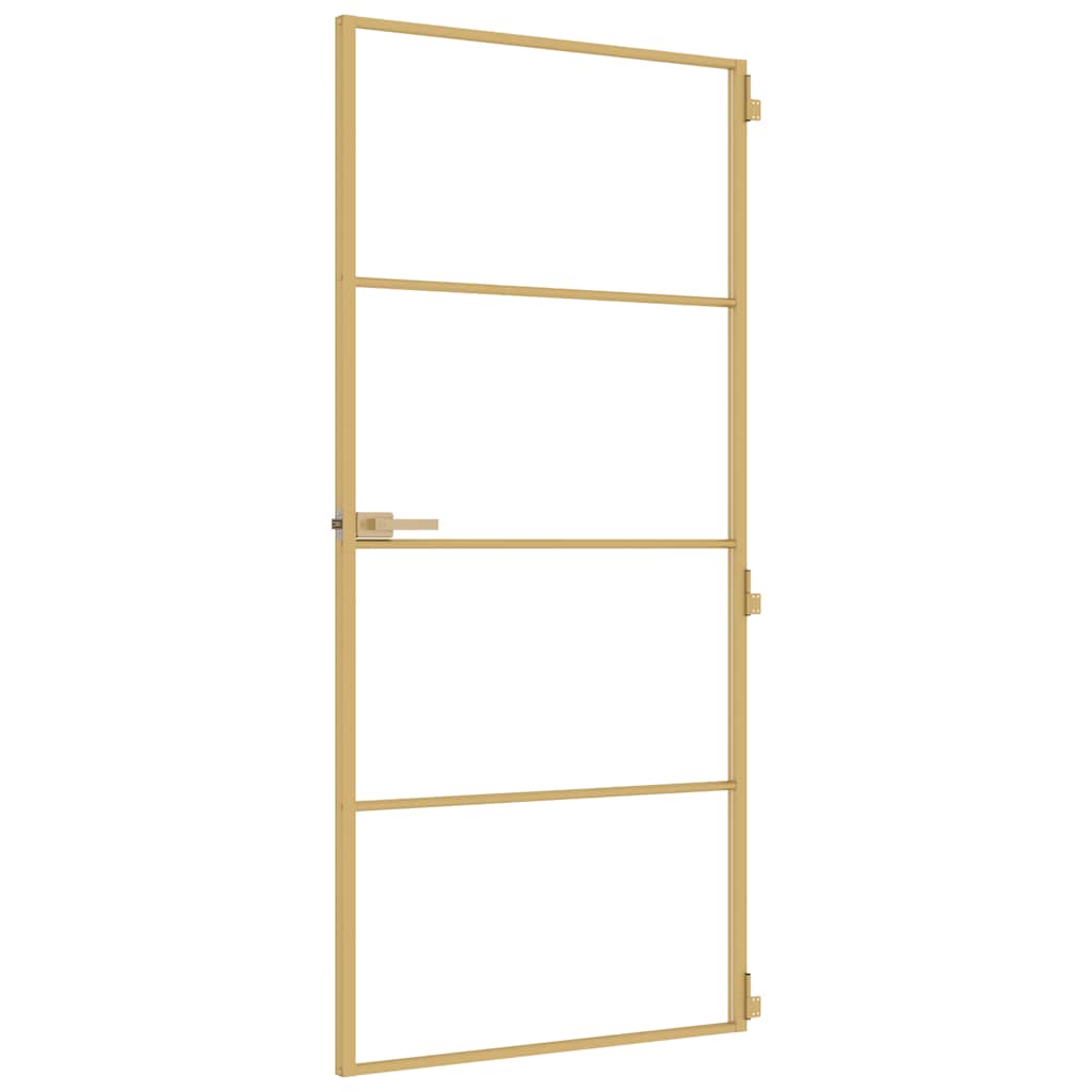 Interior Door Slim Golden 93x201.5 cm Tempered Glass and Aluminium