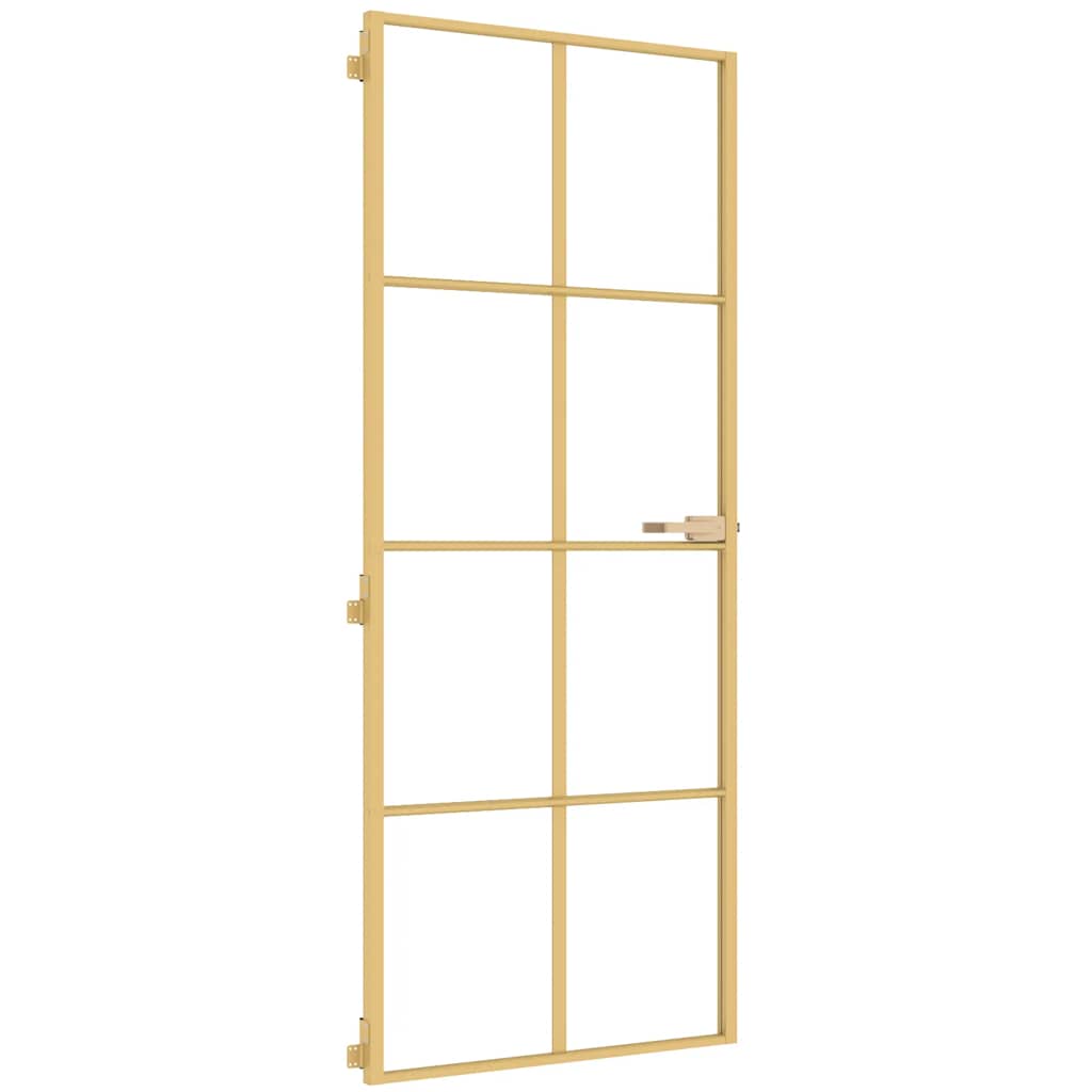 Interior Door Slim Golden 83x201.5 cm Tempered Glass and Aluminium