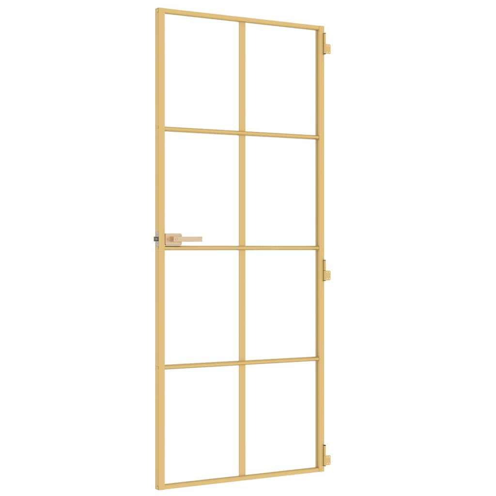 Interior Door Slim Golden 83x201.5 cm Tempered Glass and Aluminium