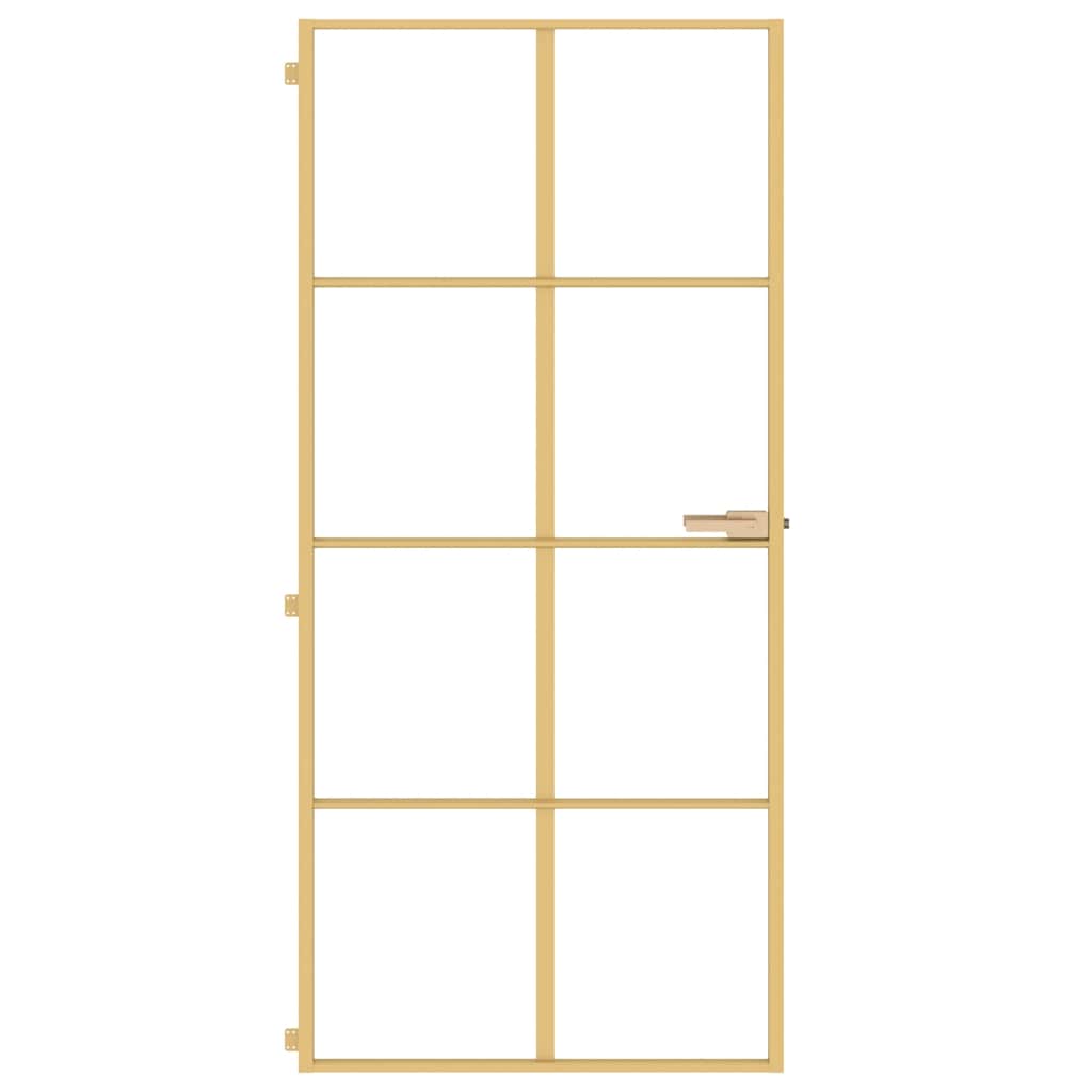 Interior Door Slim Golden 93x201.5 cm Tempered Glass and Aluminium