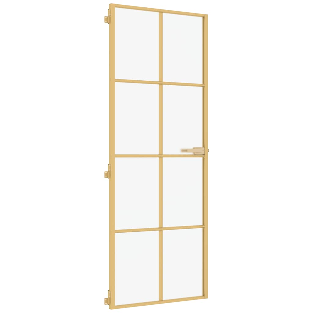 Interior Door Slim Golden 76x201.5 cm Tempered Glass and Aluminium