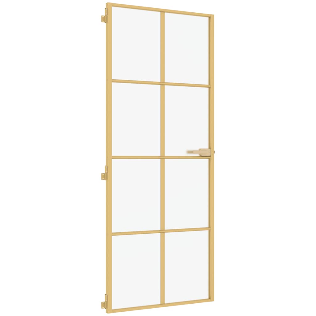Interior Door Slim Golden 83x201.5 cm Tempered Glass and Aluminium