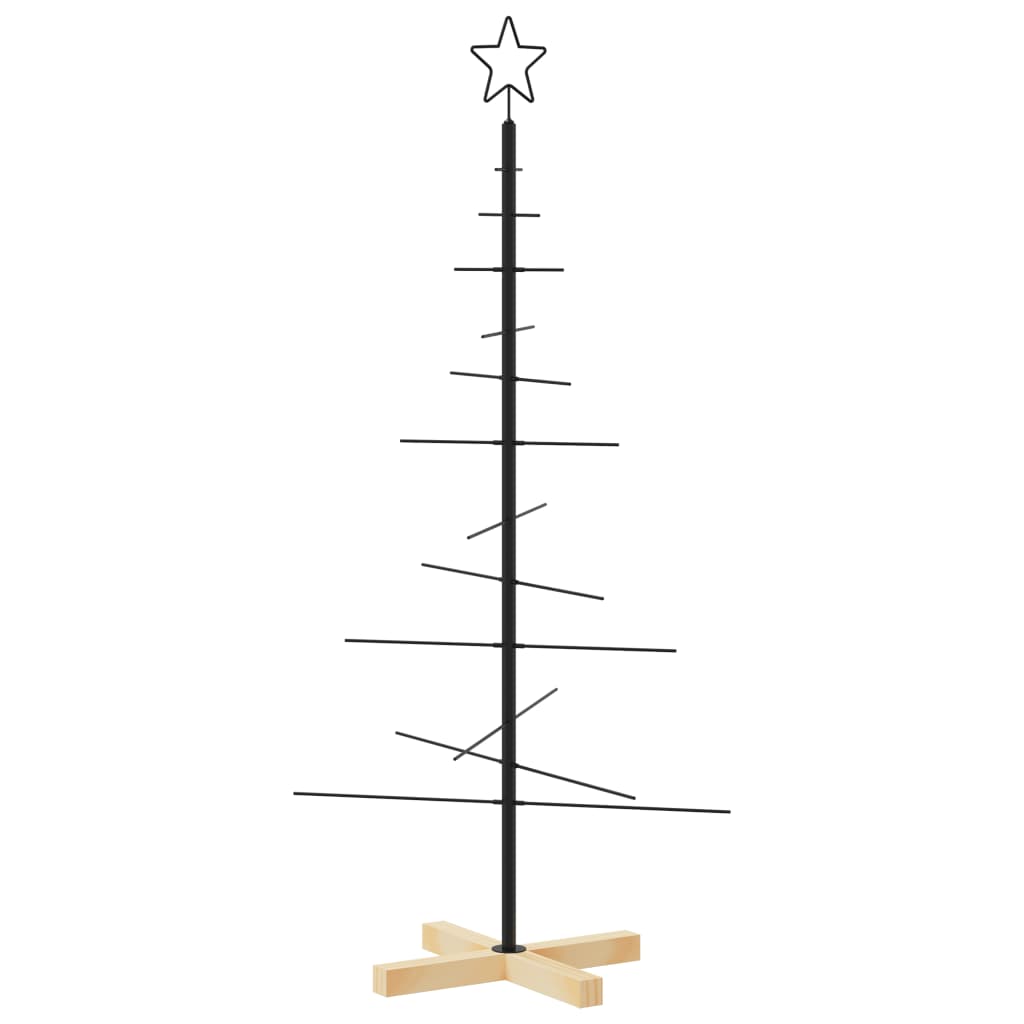 vidaXL Metal Christmas Tree with Wooden Base Black 120 cm