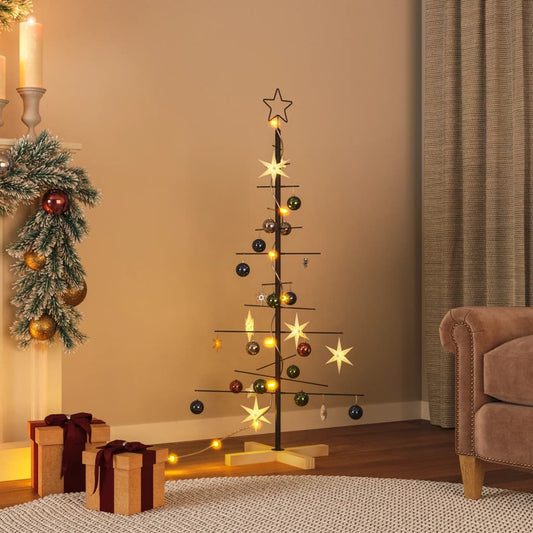 vidaXL Metal Christmas Tree with Wooden Base Black 120 cm