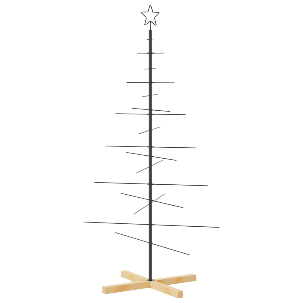 vidaXL Metal Christmas Tree with Wooden Base Black 150 cm