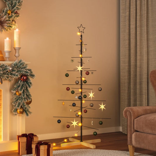 vidaXL Metal Christmas Tree with Wooden Base Black 150 cm
