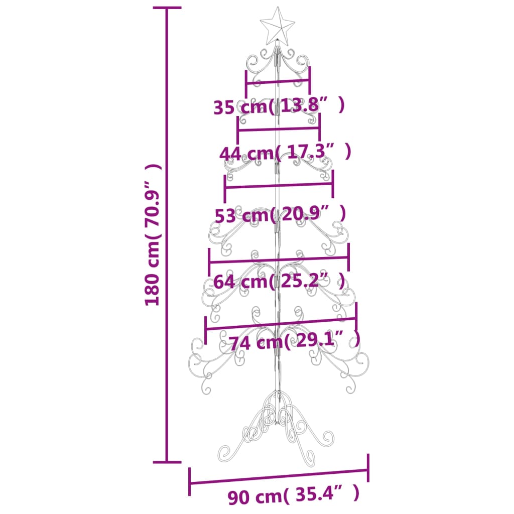 vidaXL Metal Christmas Tree for Decoration Black 180 cm