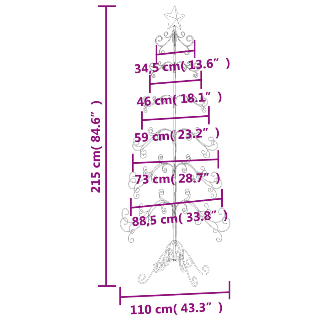 vidaXL Metal Christmas Tree for Decoration Black 215 cm