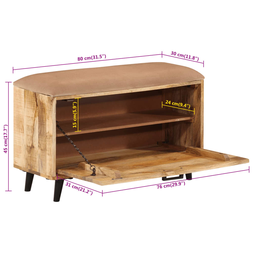 vidaXL Shoe Bench 80x30x45 cm Solid Wood Mango