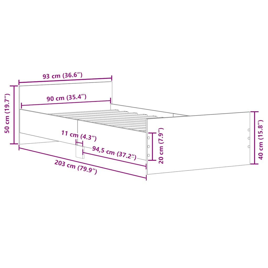 Bed Frame without Mattress Sonoma Oak 90x200 cm Engineered Wood