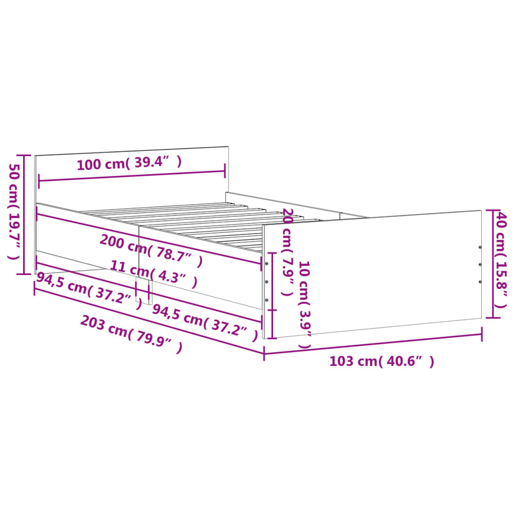 vidaXL Bed Frame without Mattress White 100x200 cm Engineered Wood