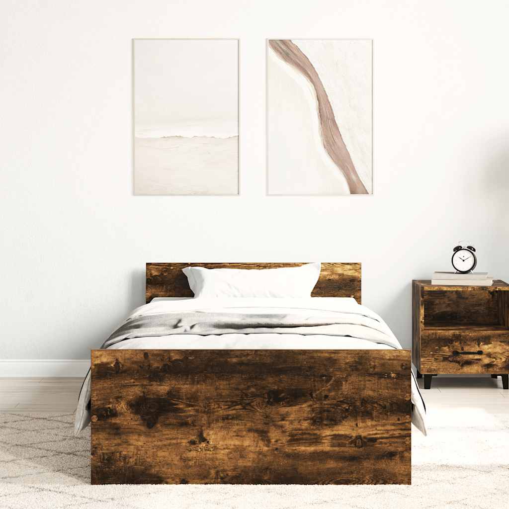 Bed Frame without Mattress Smoked Oak 90x190 cm Single Engineered Wood