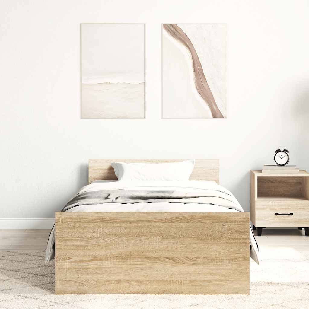 Bed Frame without Mattress Sonoma Oak 75x190 cm Small Single  Engineered Wood
