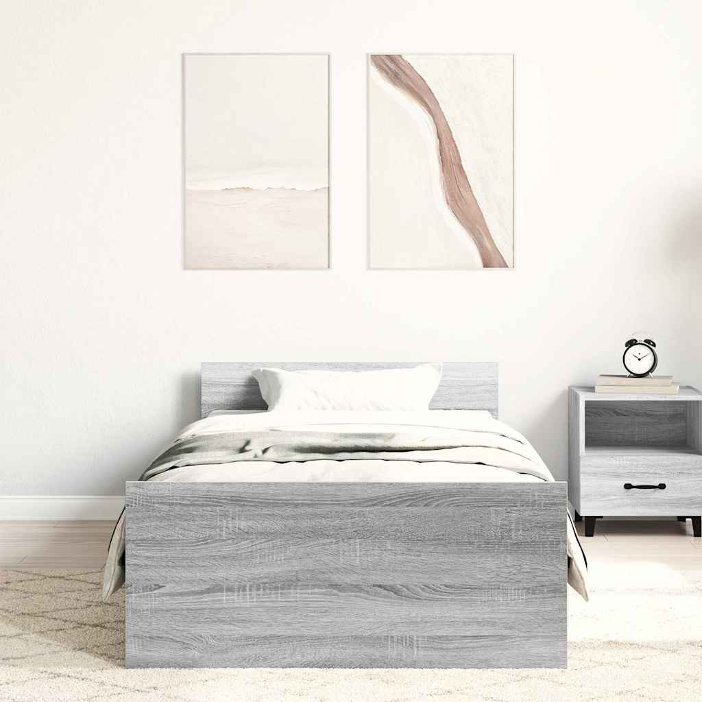 Bed Frame without Mattress Grey Sonoma 75x190 cm Small Single  Engineered Wood