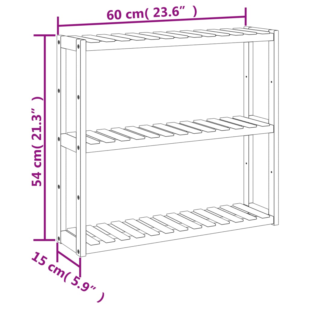 vidaXL Bathroom Shelf 3-Tier Wall-mounted 60x15x54 cm Bamboo