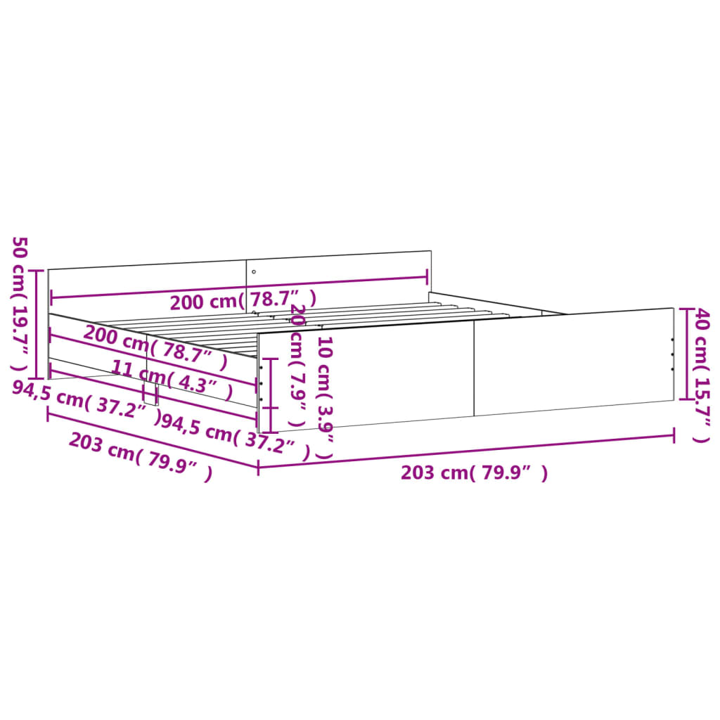 vidaXL Bed Frame without Mattress Sonoma Oak 200x200 cm