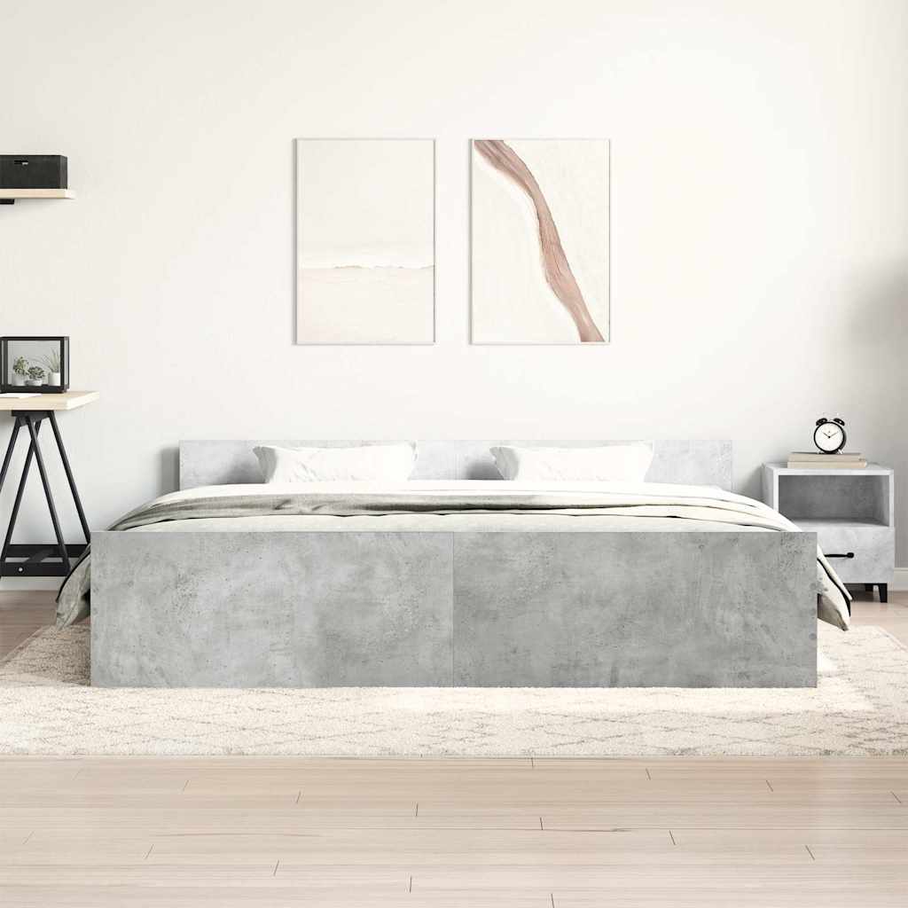 Bed Frame | Concrete Grey | Engineered Wood, Solid Pinewood, Plywood