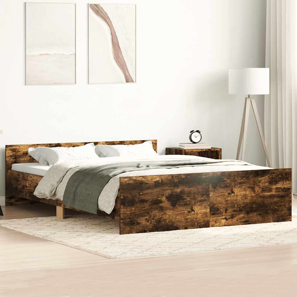 Bed Frame | Smoked Oak | Engineered wood, solid pinewood | Double