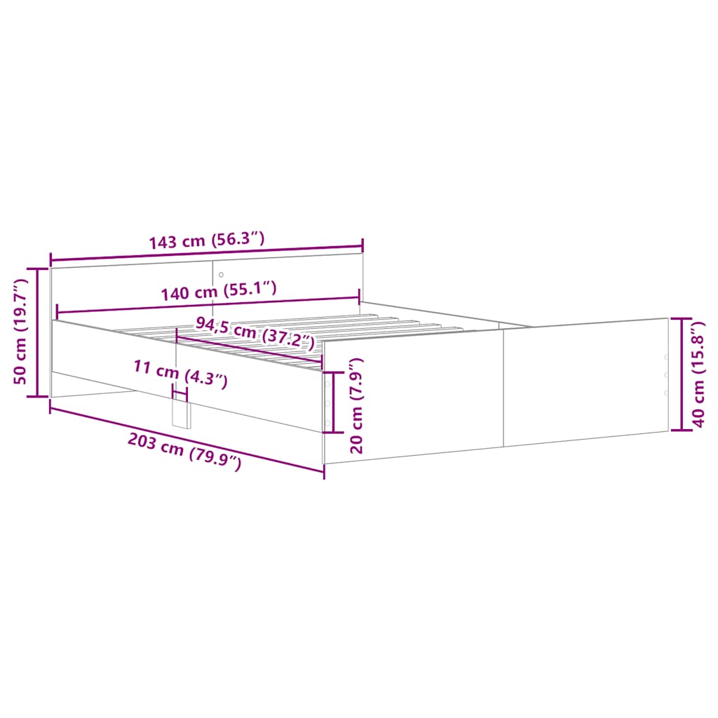 Bed Frame without Mattress Black 140x200 cm