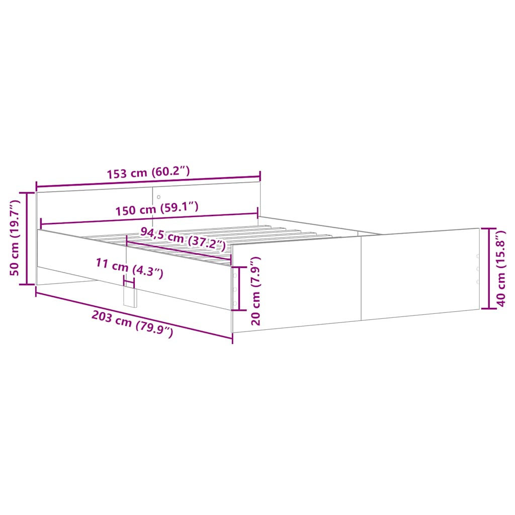 Bed Frame without Mattress White 150x200 cm King Size