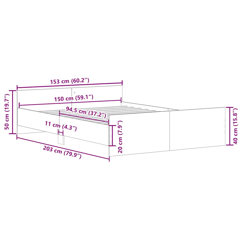 Bed Frame without Mattress Sonoma Oak 150x200 cm King Size