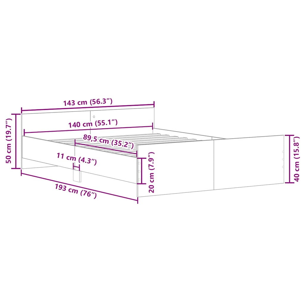 Bed Frame without Mattress White 140x190 cm