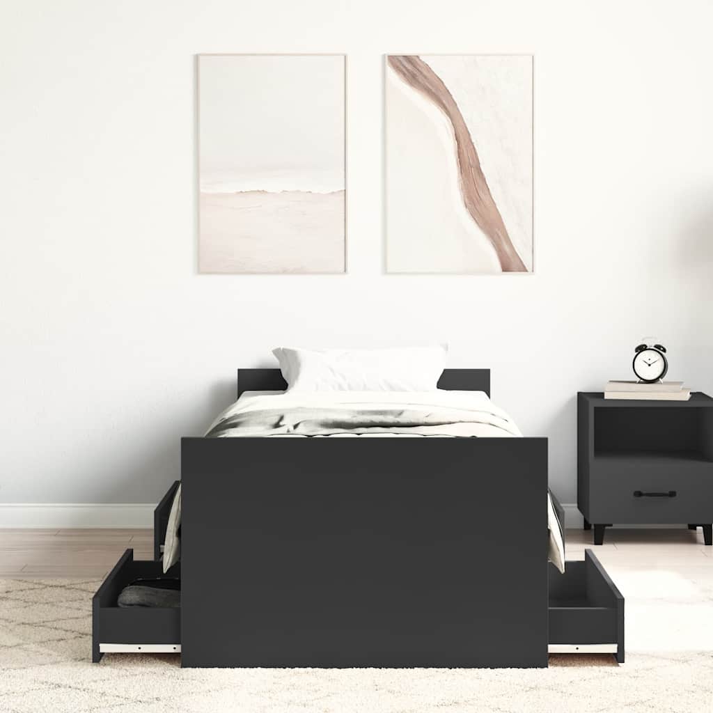 Bed Frame | Black | Engineered wood, solid pinewood, plywood | Single