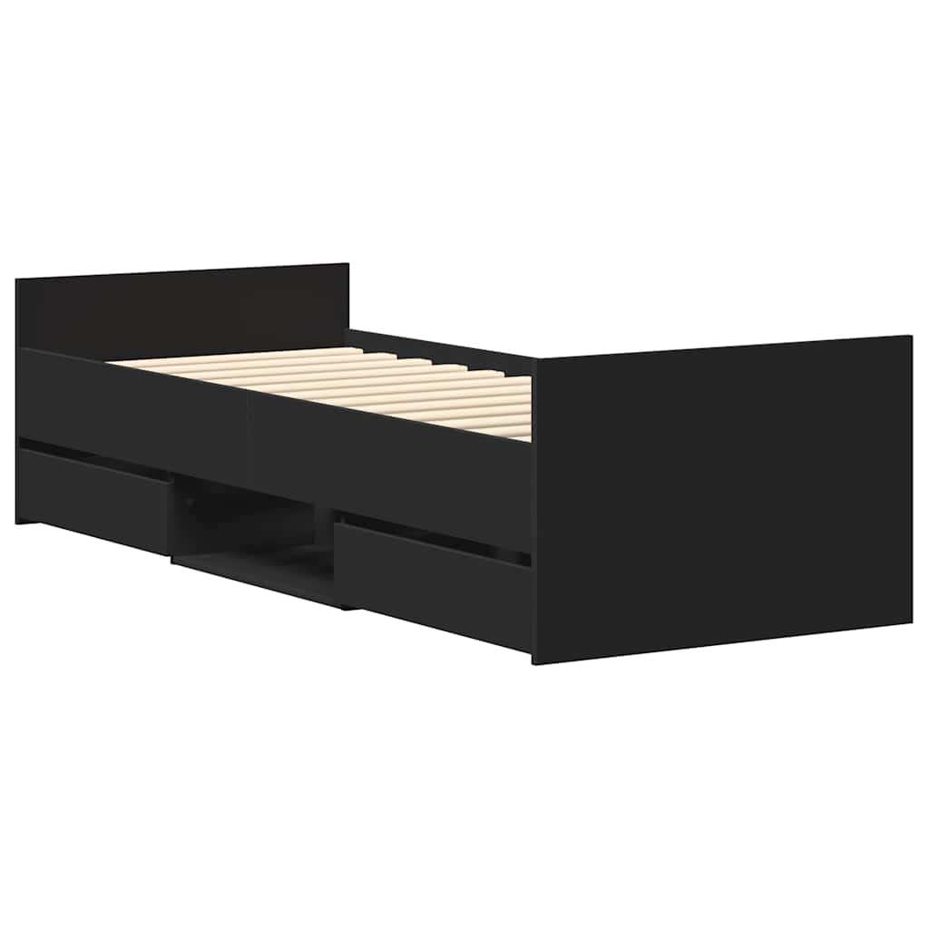 Bed Frame | Black | Engineered wood, solid pinewood, plywood | Single