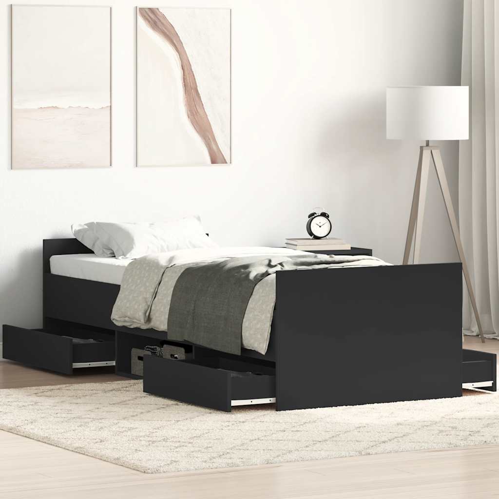 Bed Frame | Black | Engineered wood, solid pinewood, plywood | Single