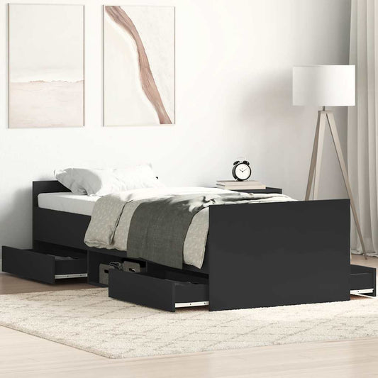 Bed Frame | Black | Engineered wood, solid pinewood, plywood | Single