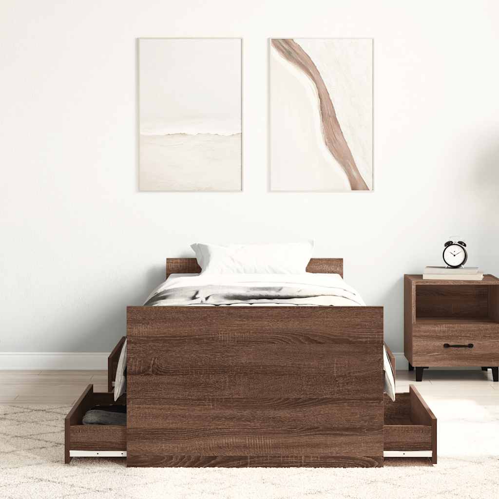 Bed Frame without Mattress Brown Oak 90x200 cm