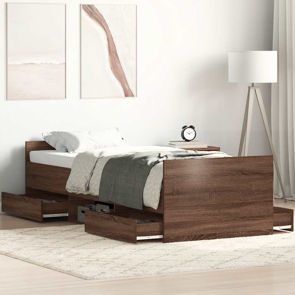 Bed Frame without Mattress Brown Oak 90x200 cm