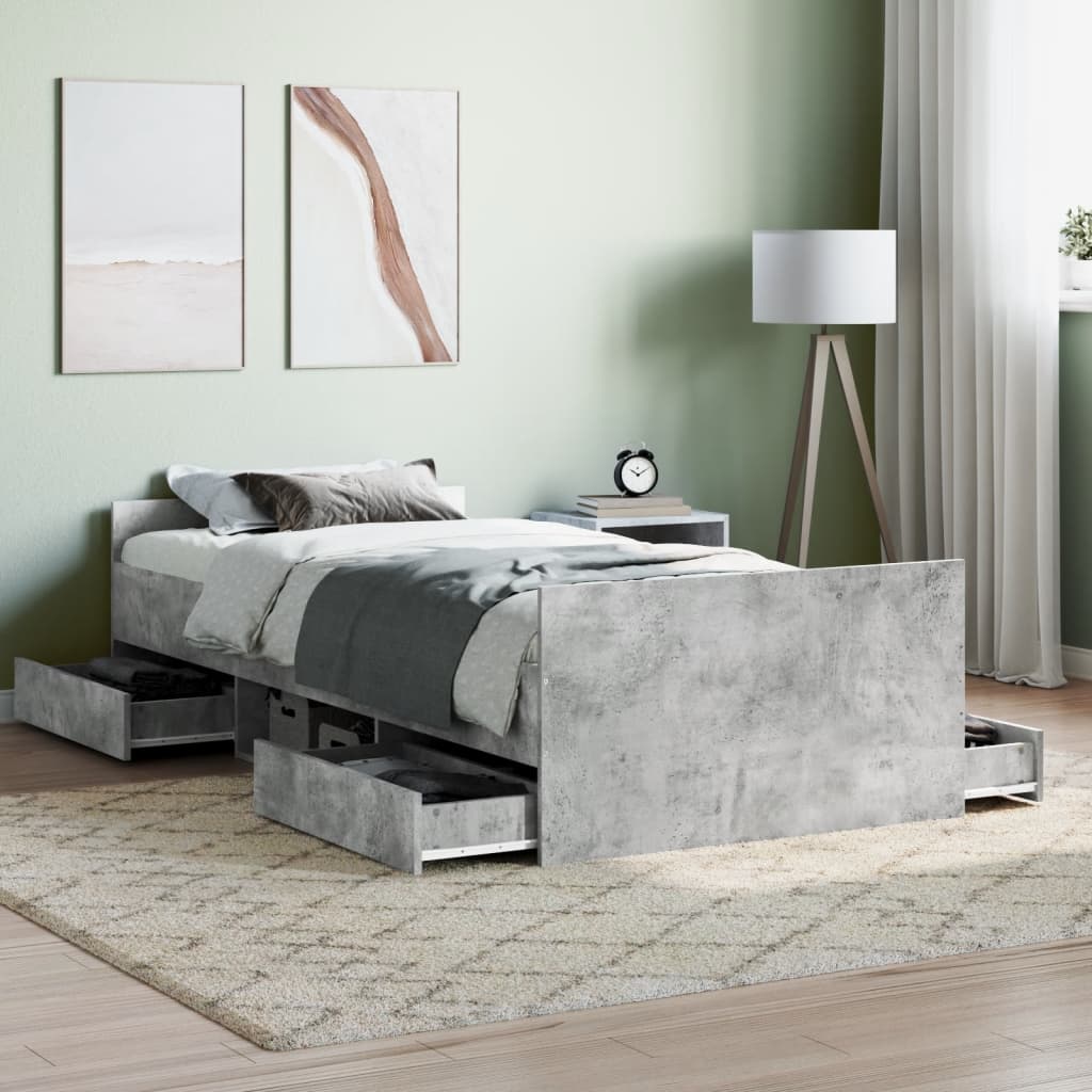 vidaXL Bed Frame without Mattress Concrete Grey 90x190 cm Single