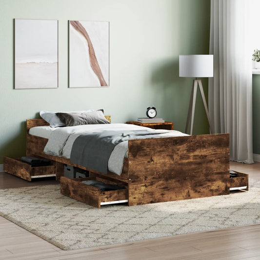 vidaXL Bed Frame without Mattress Smoked Oak 90x190 cm Single