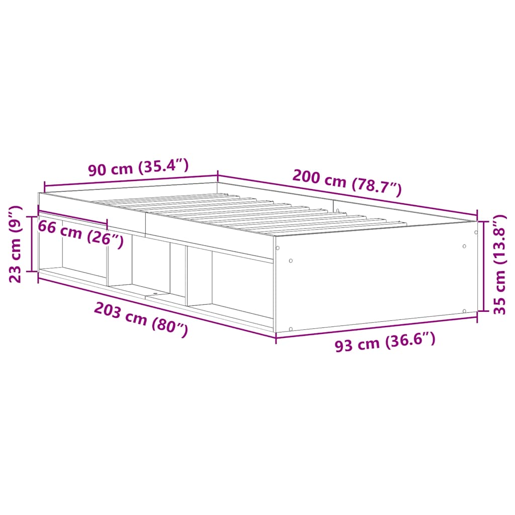 Bed Frame without Mattress Grey Sonoma 90x200 cm