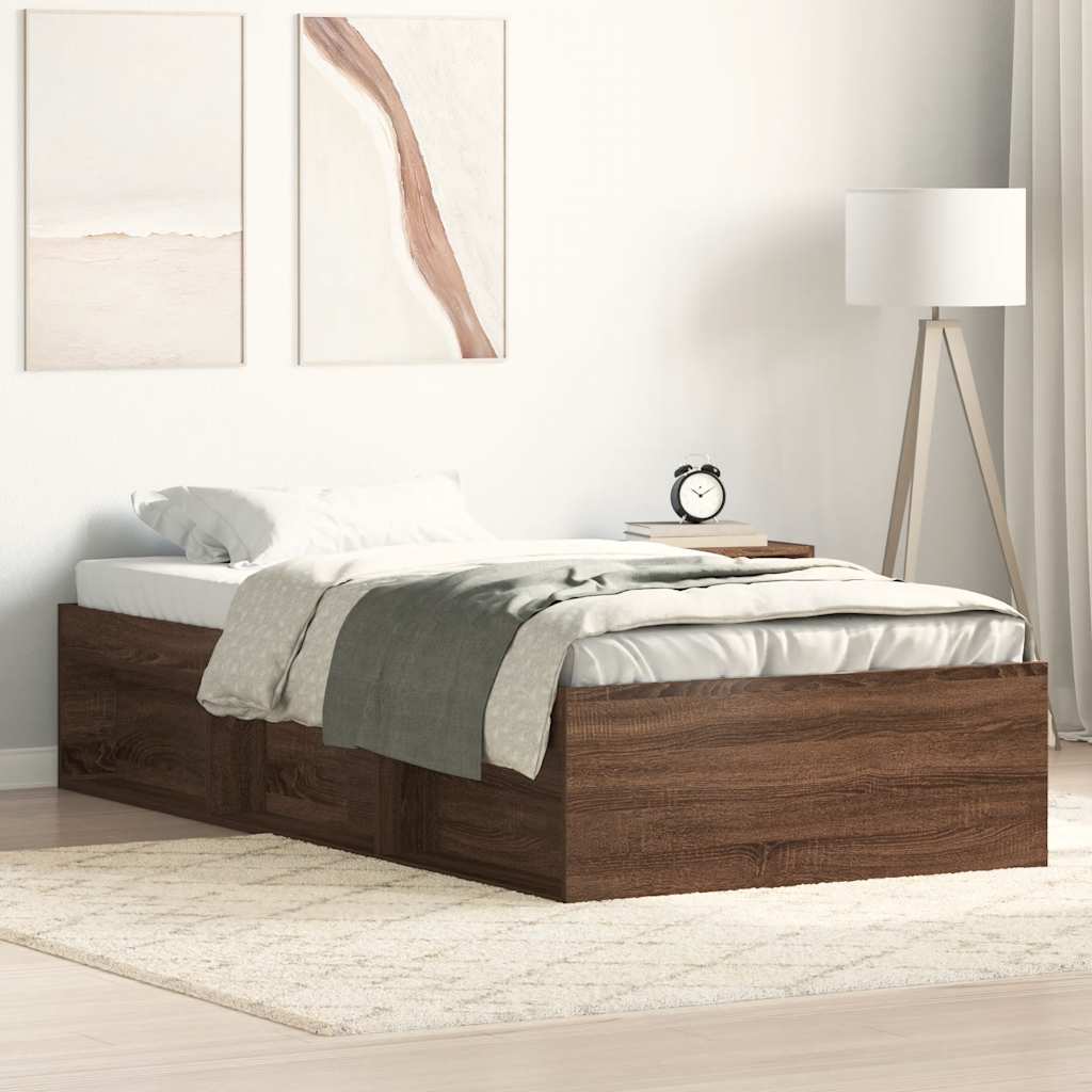 Bed Frame without Mattress Brown Oak 90x190 cm Single