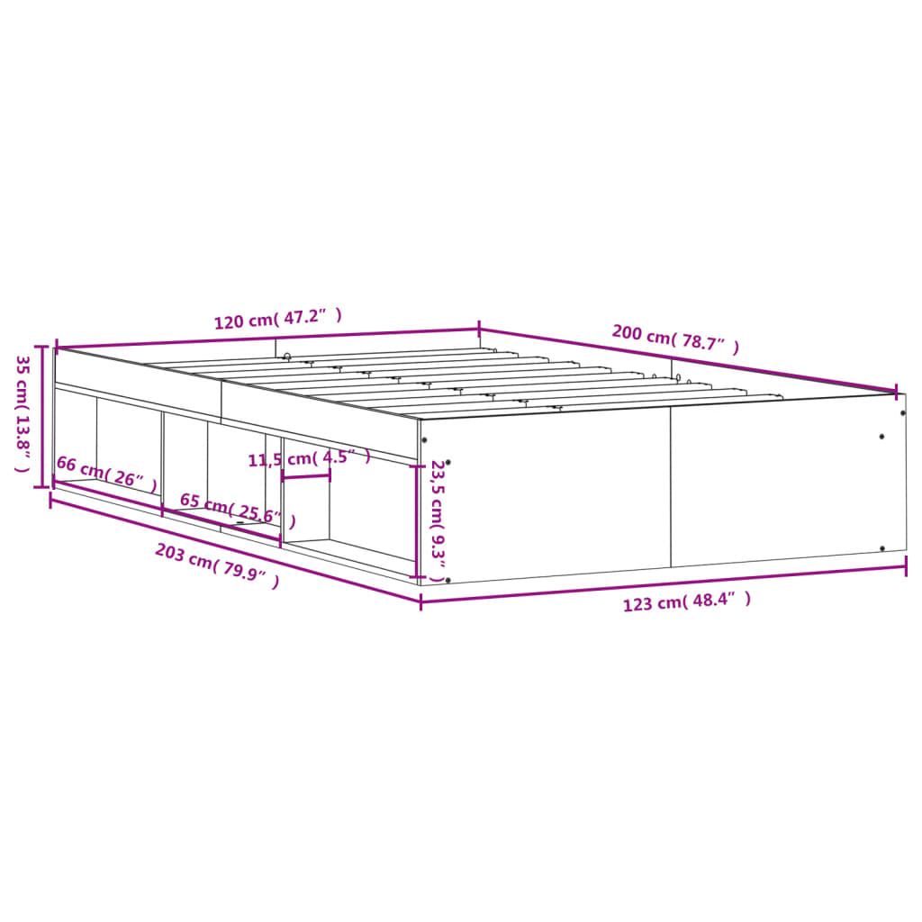 vidaXL Bed Frame without Mattress Sonoma Oak 120x200 cm