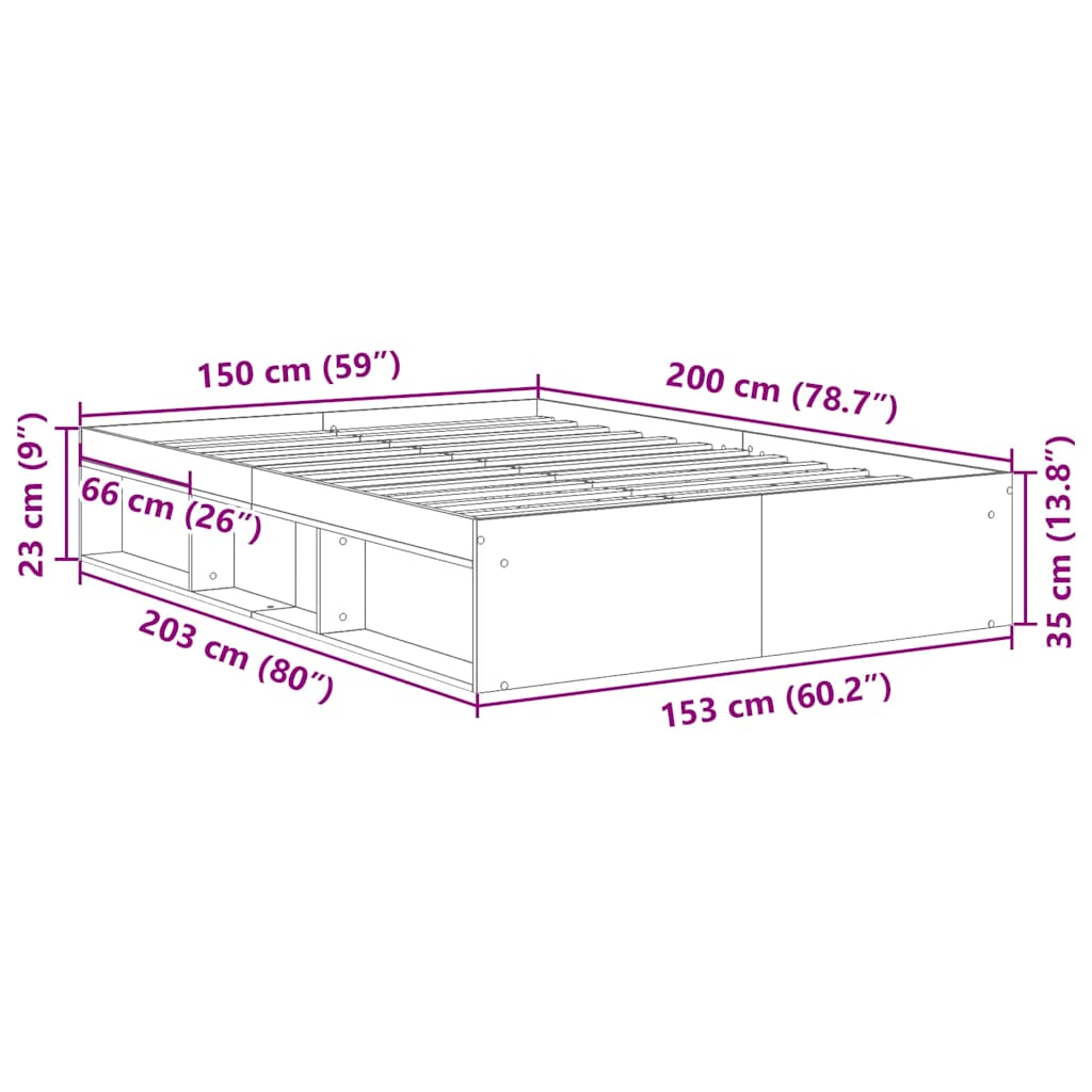 Bed Frame without Mattress Sonoma Oak 150x200 cm King Size King Size