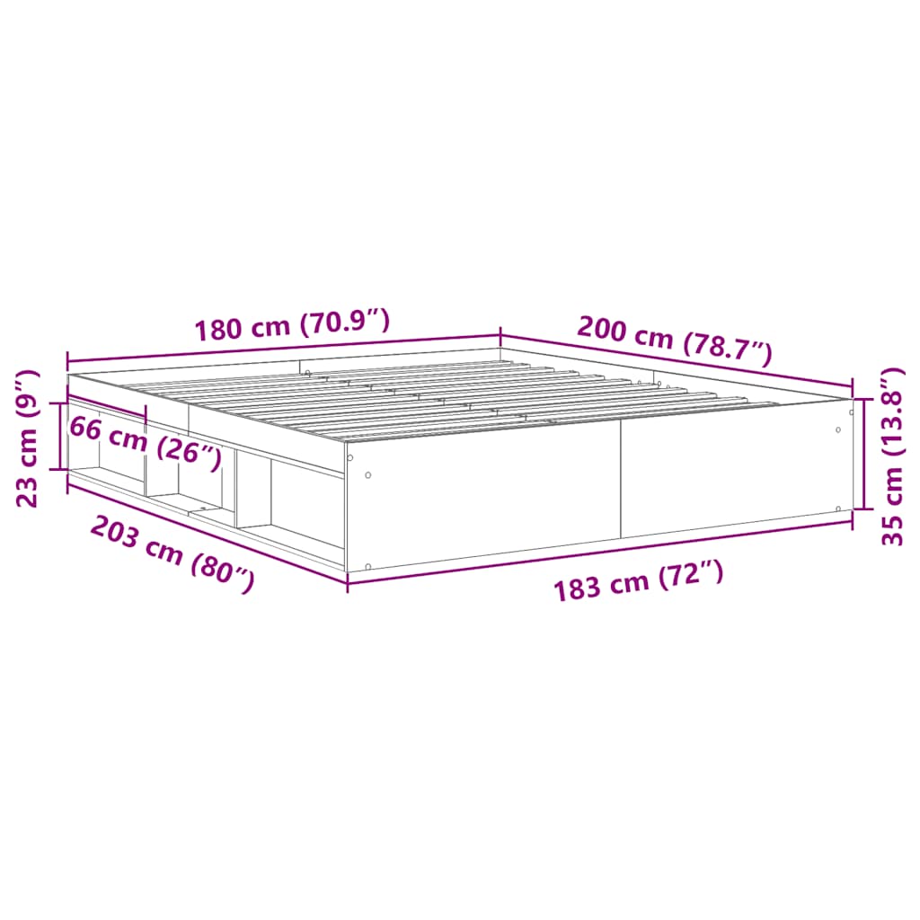 Bed Frame without Mattress Grey Sonoma 180x200 cm Super King Super King Size