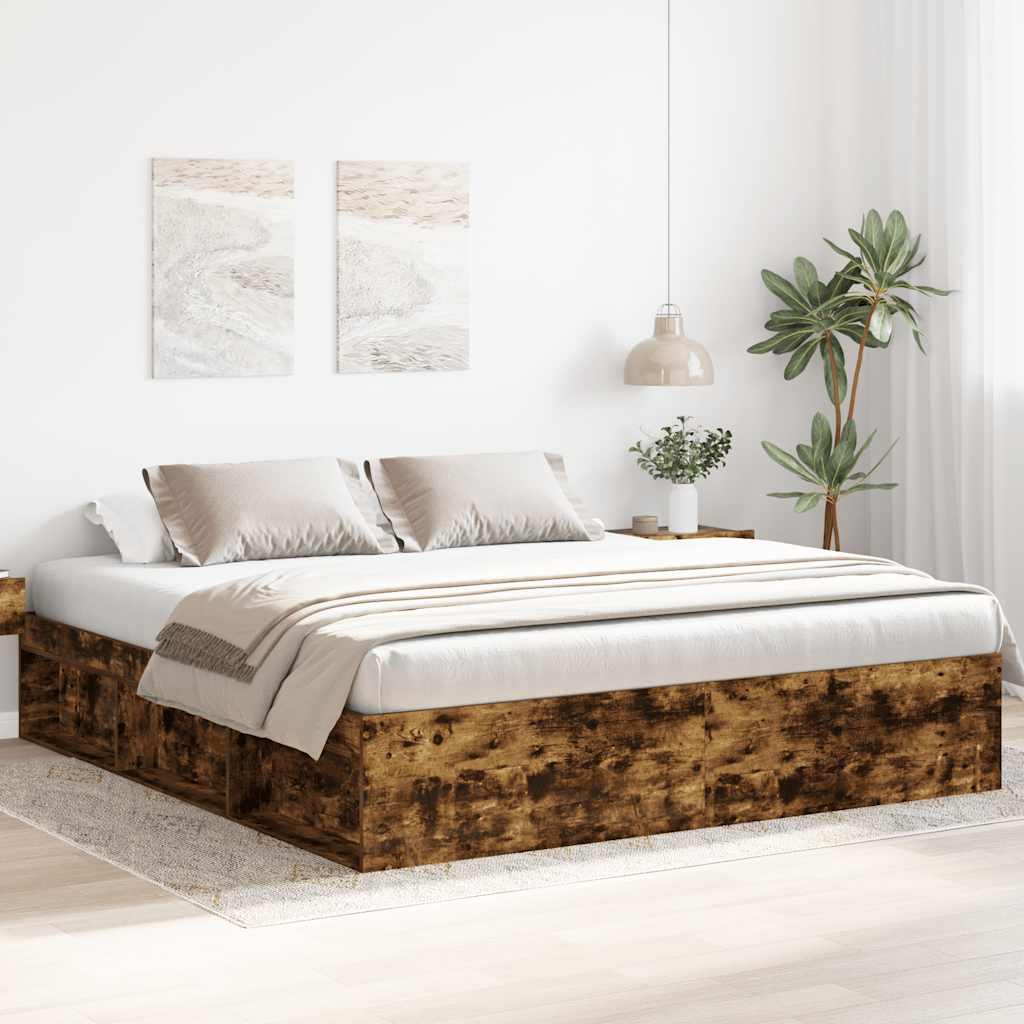 Bed Frame without Mattress Smoked Oak 200x200 cm